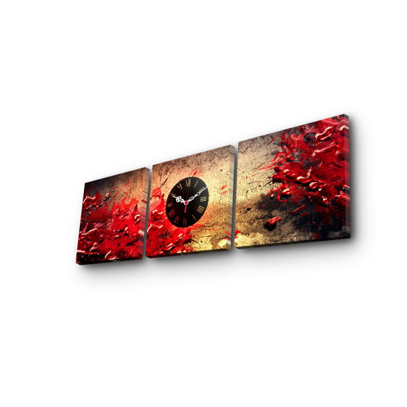 Ensemble de 3 horloges murales élégantes en toile, 35,4 x 11,0 pouces | 100% toile de suède avec cadre 100% bois, épaisseur: 1,2 po | Décoration élégante pour le salon, la chambre à coucher et le bureau