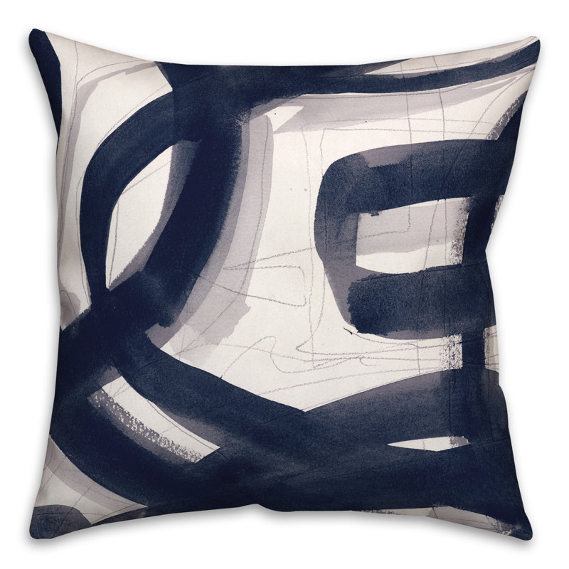  Brushstrokes Outdoor Square Pillow Cover & Insert, Navy