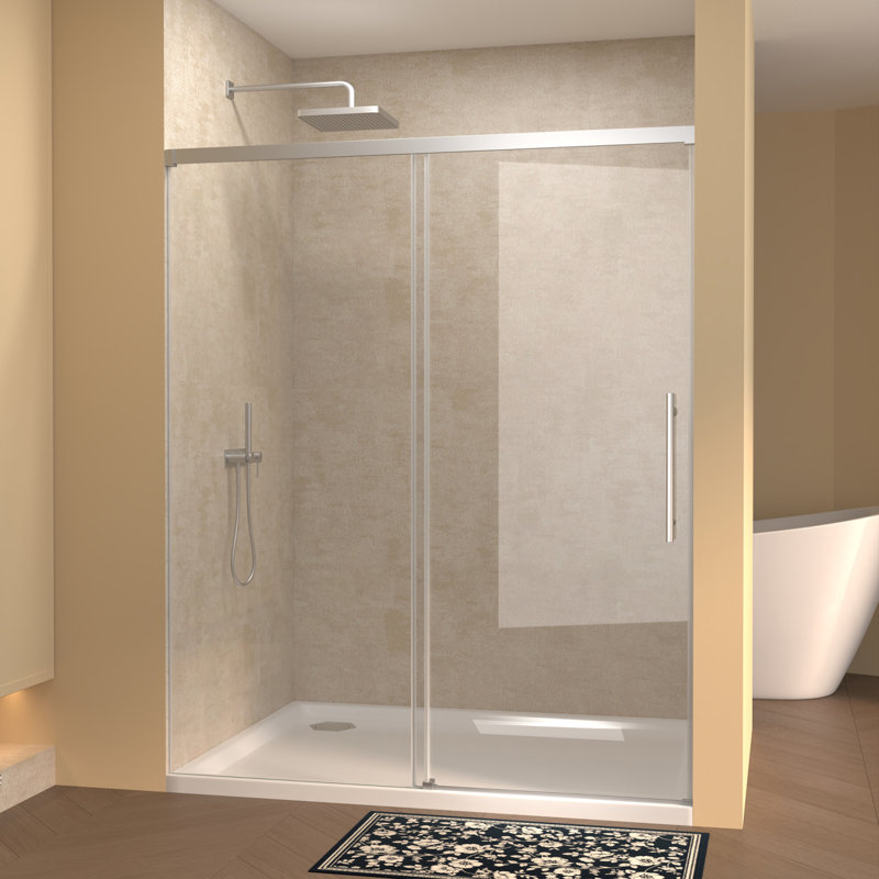 48" x 72" Frameless Sliding Shower Door, Clear Tempered Glass, Stainless Steel Handle, Chrome