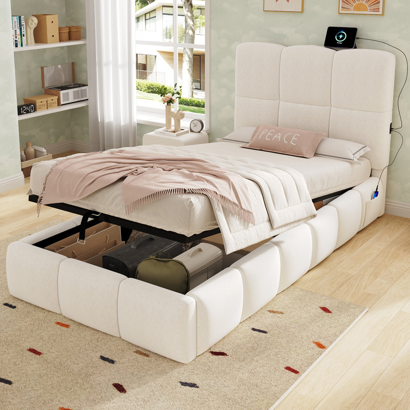 Bed, Beige Velvet 