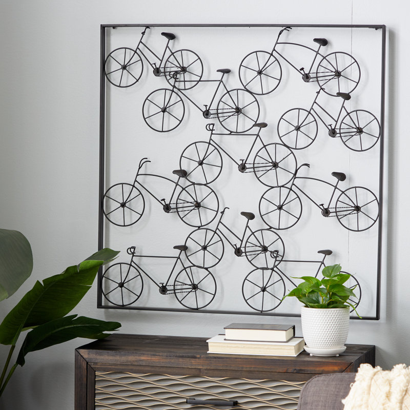 Black Stacked Metal Bike Wall Décor with Black Frame