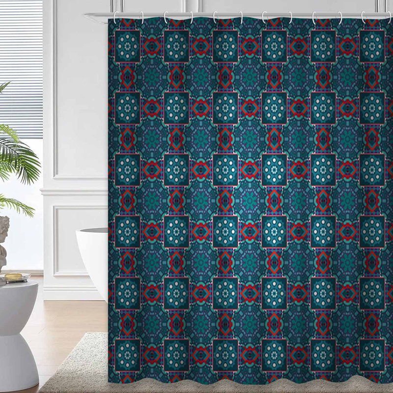 Rideau de douche à motif géométrique avec 12 crochets, L 72 po x l 78 po