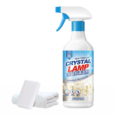 Ensemble de nettoyage de lustre en cristal, jet de nettoyage de lampe en cristal de 500 ml avec éponge et serviette en microfibre, nettoyant multi-surfaces pour verre, métal et accessoires délicats