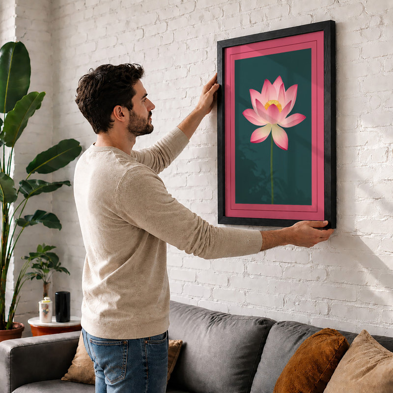 Lotus Bloom Botanical - Framed Print, Black, A4 - 29.7 x 21.0 cm