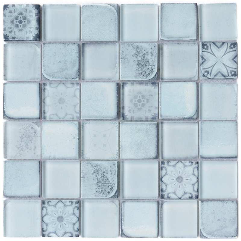 Classic Roman 11.82 in. x 11.82 in. Squares Glossy Glass Mosaic Tile, Sky Blue