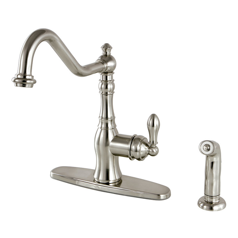 Robinet à fixation sur comptoir à poignée simple Kingston Brass, Nickel brossé, Avec jet