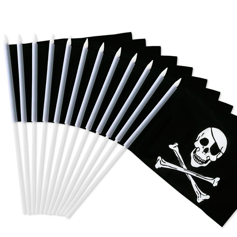 Pirate Mini Flag Polyester Jolly Roger Flags on Stick 5" x 8" Polyester
