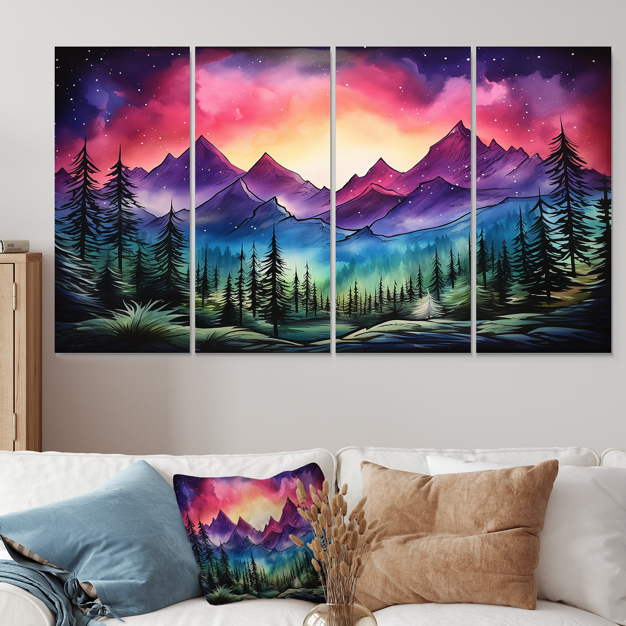 Millwood Pines Purple Aurora Borealis Mountains II Landscape Cottage