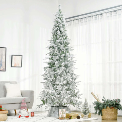 9' Unlit Snow Flocked Pine Artificial Christmas Tree With Realistic Branches And 1159 Tips, Green
