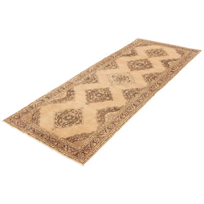 Anadol One-of-a-Kind 4'8" X 12'4" 1990s Runner Wool Area Rug in Tan