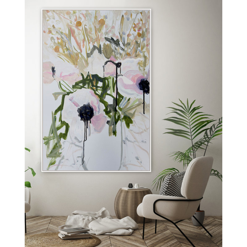 "Anemones In Vase" par Katie Ré Scheidt, Cadre flottant blanc, H 61,25 po x l 41,25 po