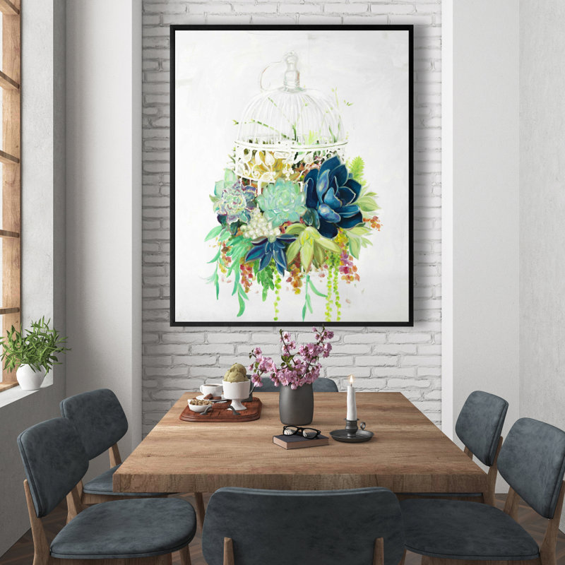 Bird Cage With Cactus Print On Canvas