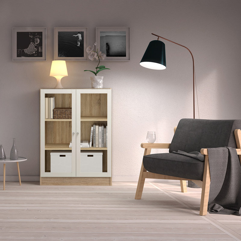 Basic Display Cabinet, Oak Wood/White
