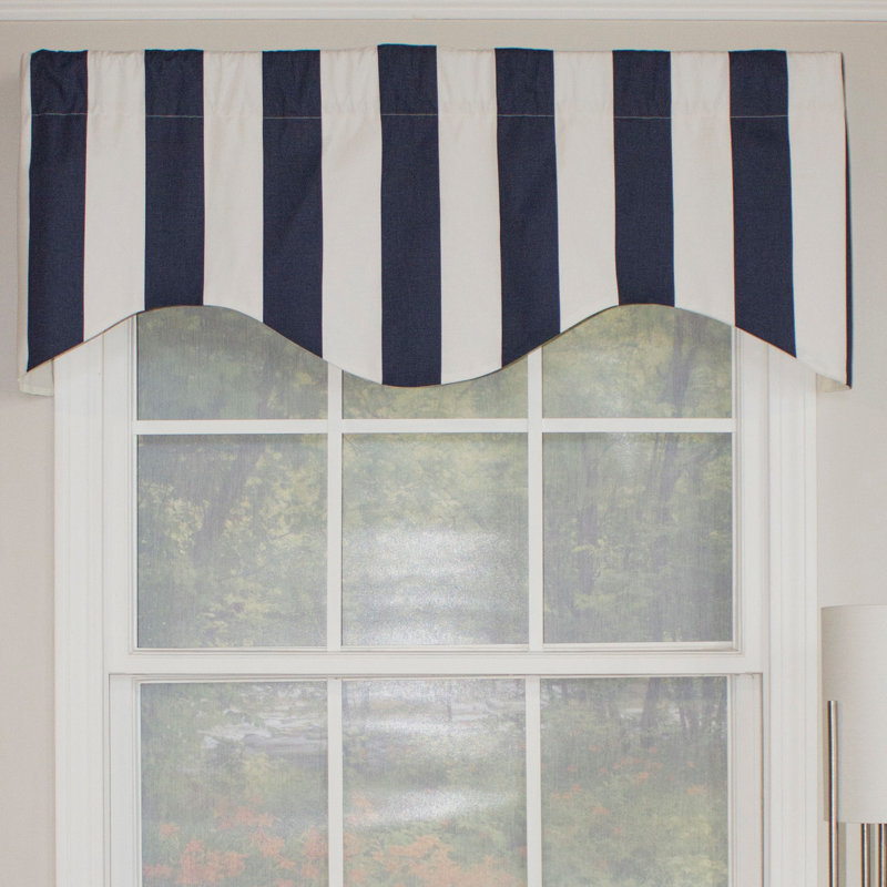 Hazeltine Cotton Blend Striped Scalloped Window Valance, Navy