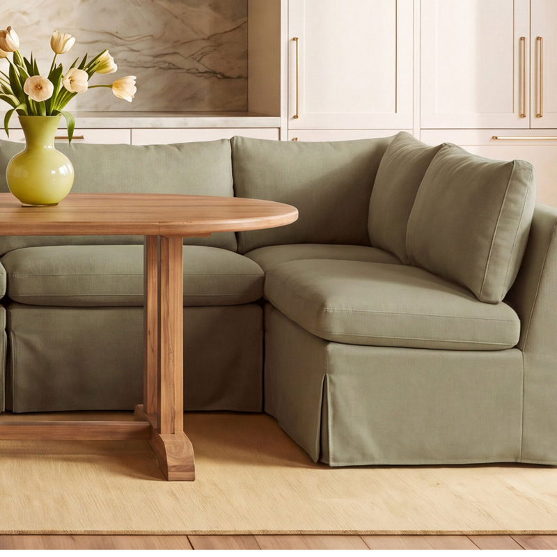 Banquette de salle à manger Gusella, Polyester vert, H 31,75 po x l 96 po x P 67,5 po