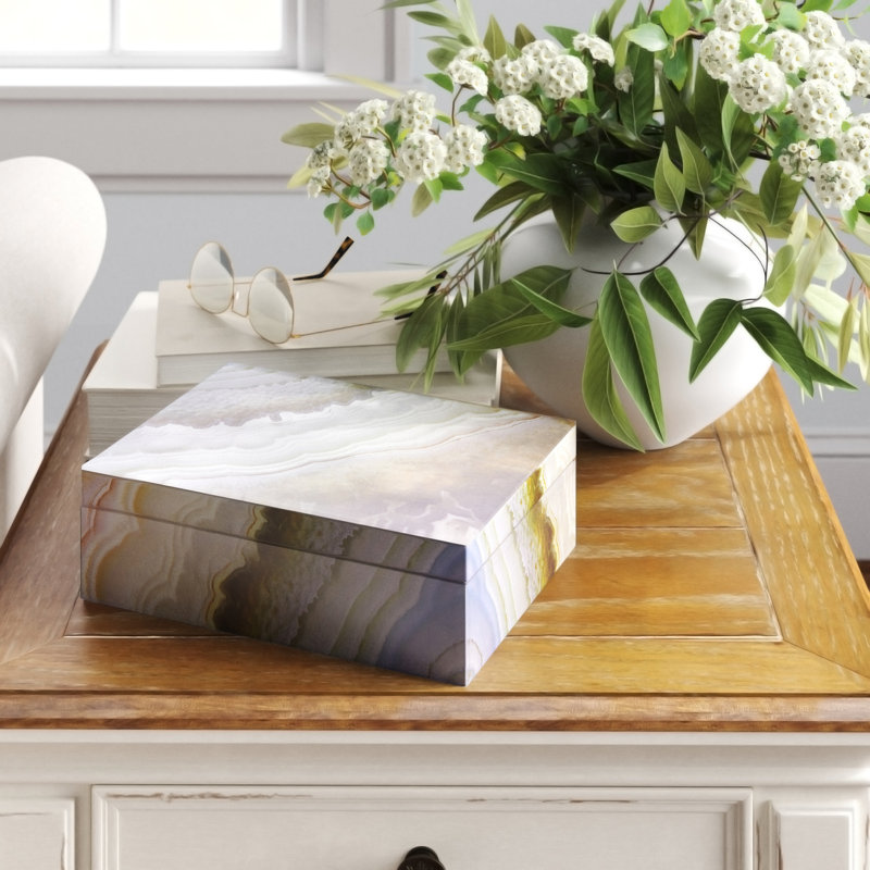 Leonard Glass Decorative Box, 3" H x 8" W x 5.75" D