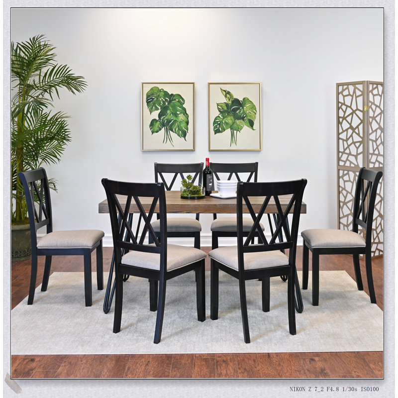 Ensemble de salle à manger 7 pièces en épingle avec 6 chaises à dossier croisé Arroyo pour une salle à manger moderne et confortable
