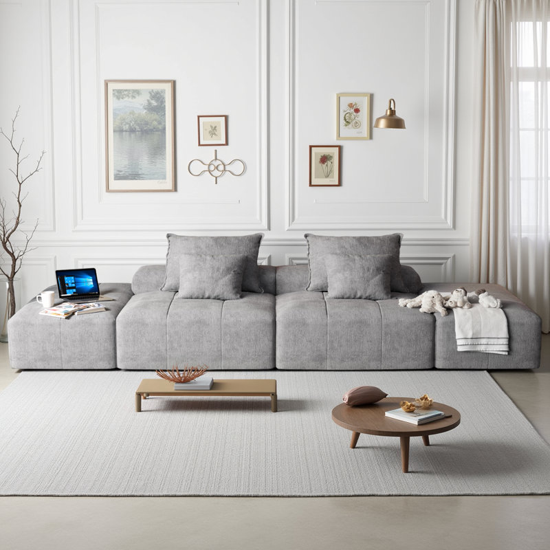 Canapé modulaire 142 po en chenille scintillante de 142 po avec 2 repose-pieds et 4 coussins, sans assemblage requis