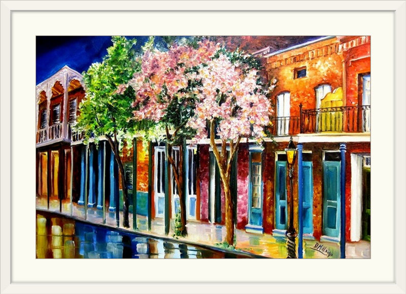 «New Orleans Spring» par Bebe, reproduction d'art, H 20 po x l 26 po x P 1 po, Cadre blanc