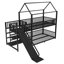 Lit superposé simple en métal avec escalier de rangement, glissière, rails de sécurité, noir-817945090