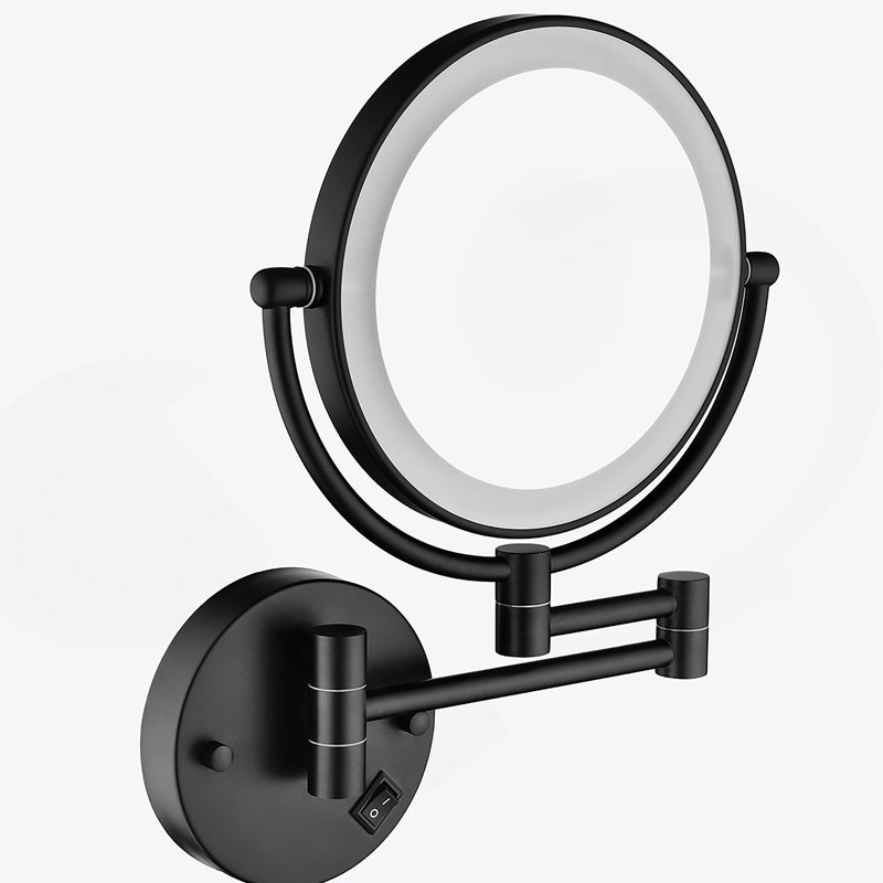 Miroir de maquillage mural grossissant à double face 8 pouces à DEL avec extension de 12 pouces noir mat grossissant 1 / 3X