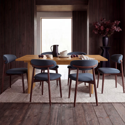 Ensemble de salle à manger COLAMY HALO 7 pièces avec table de 160 cm et 6 chaises de salle à manger en bois rembourrées
