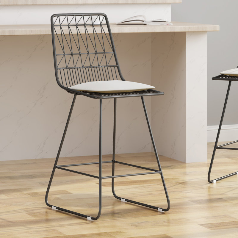 Kerby Upholstered Counter Stool with Metal Frame, Gray