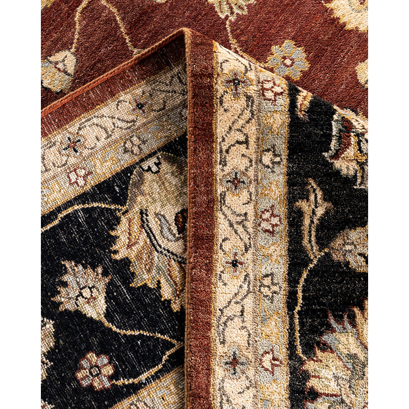 Tapis unique noué à la main Oushak - rouge, 9 pi 4 po x 12 pi 4 po