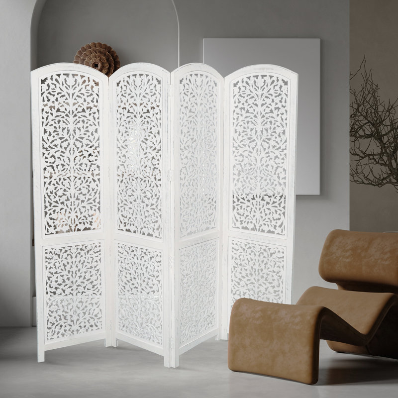 Birchanger 183Cm W x 177Cm H 4 - Panel Room Divider, White