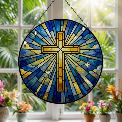 Panneau de vitrail en verre coloré H 7,8 po