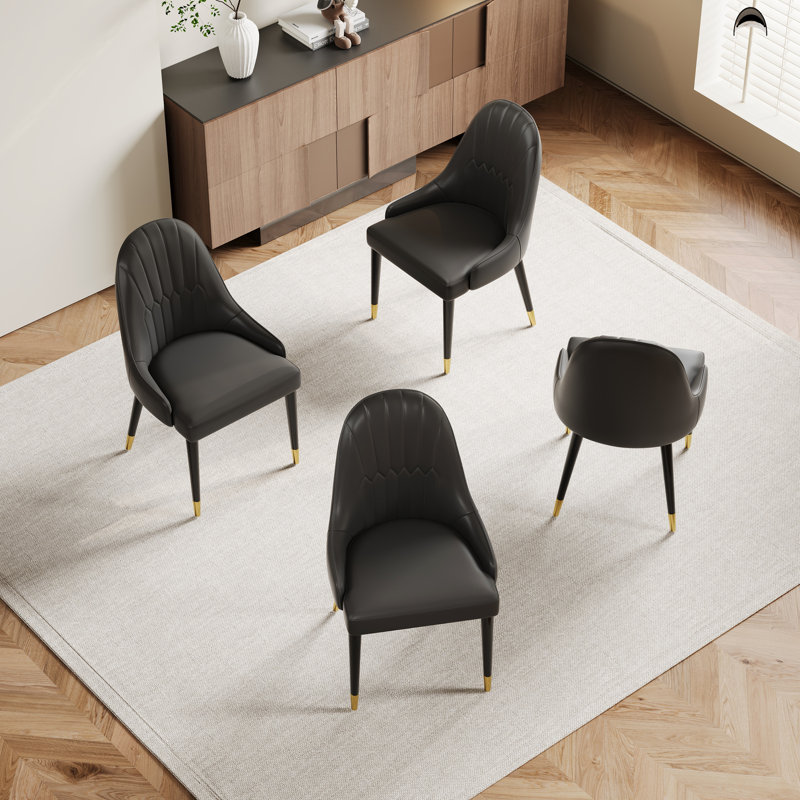 Ensemble de 4 chaises de salle à manger rembourrées modernes en similicuir, Noir