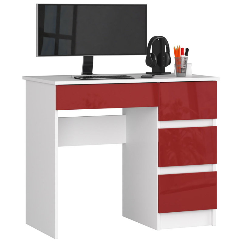 Elizeabeth Writing Desk, Right Hand Return, White/Red