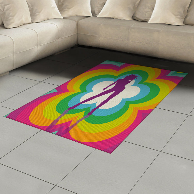 Psychedelic High Density Long Fiber Poly Threads Decorative Area Rug Carpet, Rectangle 4' x 5'8"