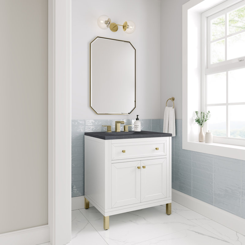 Meuble-lavabo simple l 30 po Chicago, Pierre de savon anthracite, Blanc lustré, 8 po