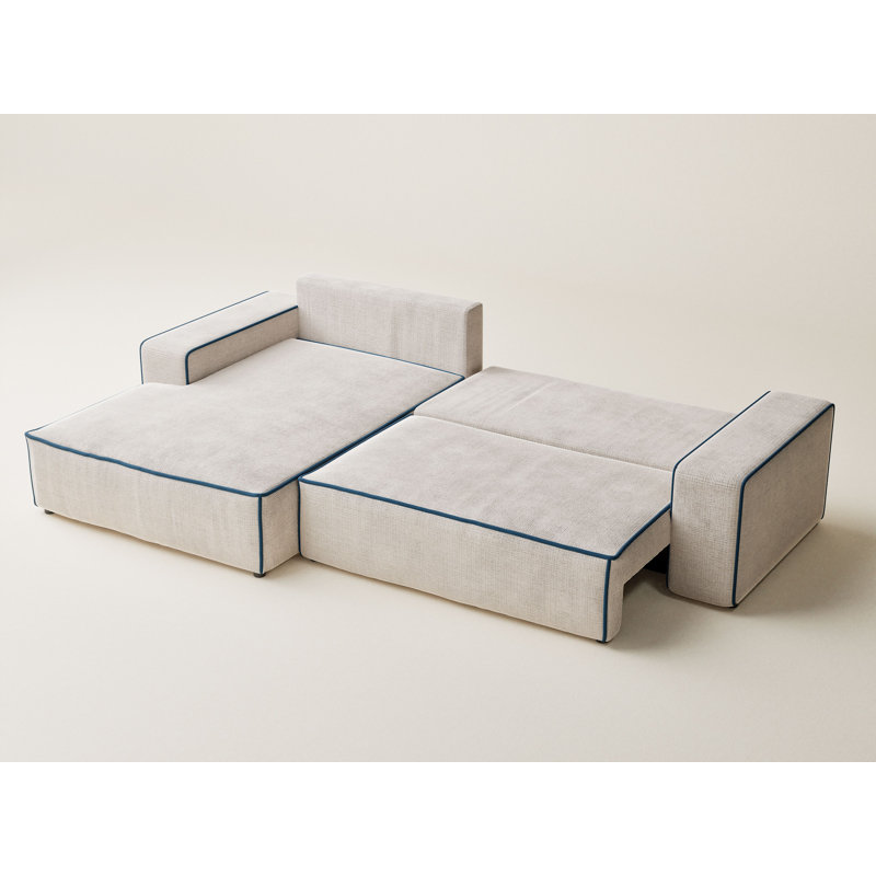 5 Seater Reclining Corner Sofa , Left Hand Facing, Cream/Navy PolyesterChenille