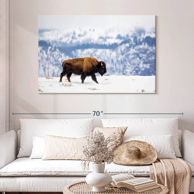 Bison d'Amérique Brampt en hiver, H 32 po x l 48 po