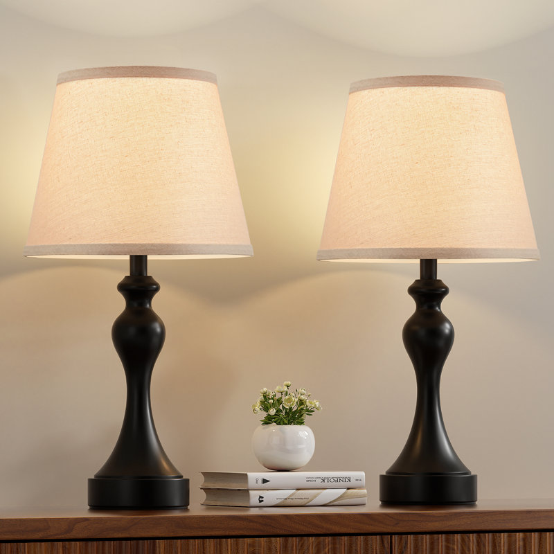 19'' Black Metal Table Lamp for Bedroom with Touch Control and USB Ports