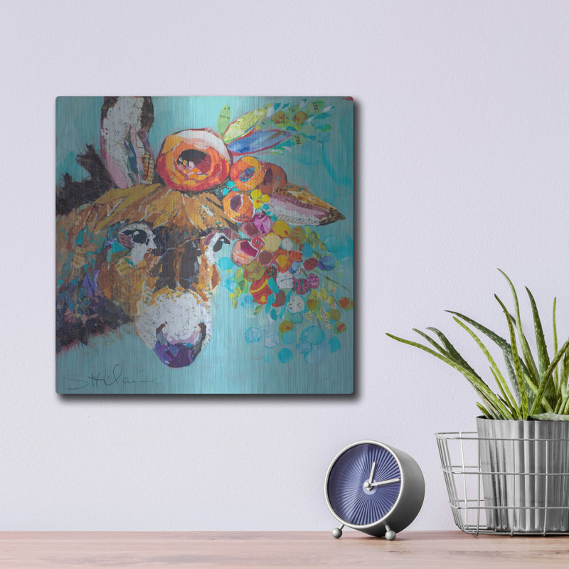 August Grove® «Floral Donkey» par St. Hilaire Elizabeth, art mural en métal, H 12 po x l 12 po