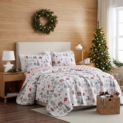 Literie réversible surdimensionnée Holly Jolly Lane de Southshore Fine Linens, en microfibre doublement brossée 100 g/m², comprenant une couette et deux taies d'oreiller King (taille King/California King).