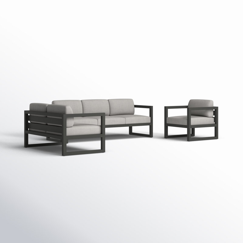Avion 3 Piece Sofa Loveseat Set, Cast Silver Sunbrella®, Slate