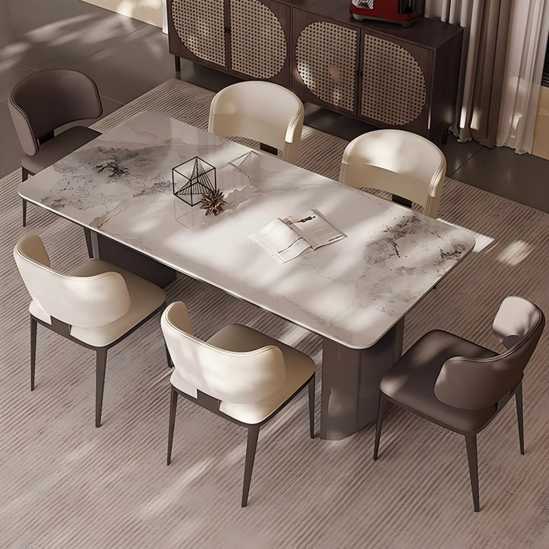 Table de salle à manger en acier inoxydable fritté noir et blanc, H 29,53 po x L 78,74 po x l 35,43 po