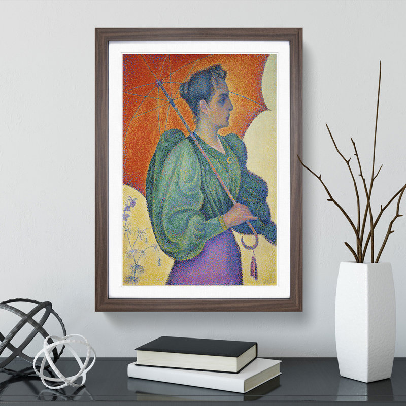 Woman with an Umbrella by Paul Signac - Picture Frame Painting, 36cm H x 27cm W x 2cm D, Walnut Framed