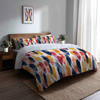 Coastal 3 Pcs Duvet Cover Set - Beach Black And Red Drift Ikat Duvet Cover Set