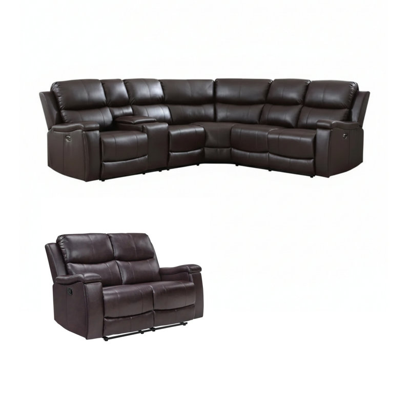 Hunstant 2-Piece Reclining Corner Sectional Sofa And Loveseat Set With Cupholder & Storage, Espresso Faux Leather