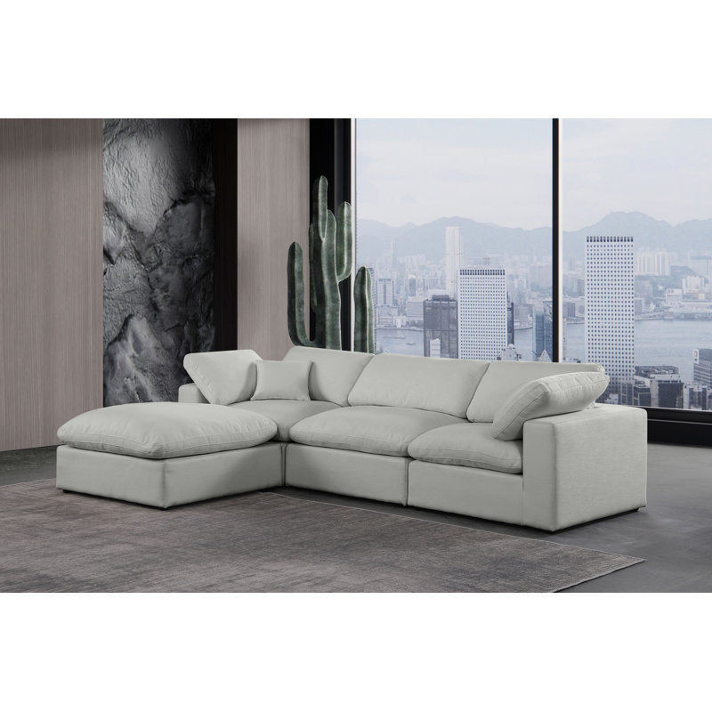 Canapé modulaire 4 pièces rembourré, Tissu gris texturé en lin