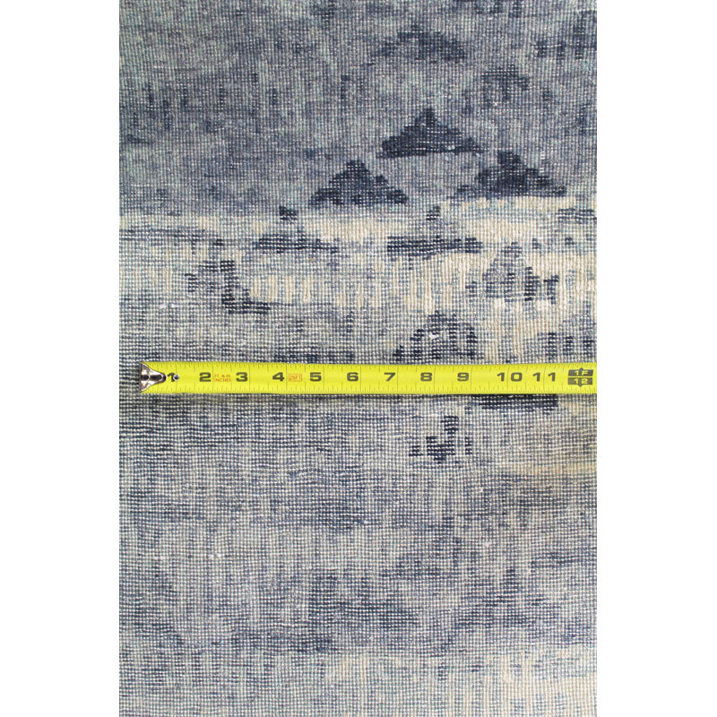 Tapis bleu en laine tissé à la main de conception unique 8 pi 8 po x 12 pi 2 po New Age