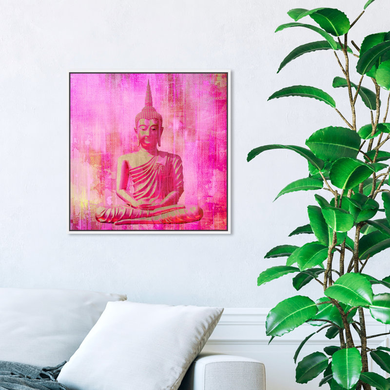 Bouddha rose - impression sur toile tendue, H 16 po x l 16 po x P 1,5 po, Cadre blanc