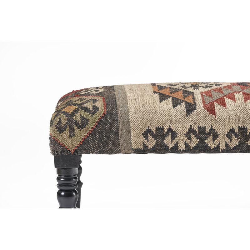 Kyle Handmade Natural/Black/Gray Geometric Upholstered Bench