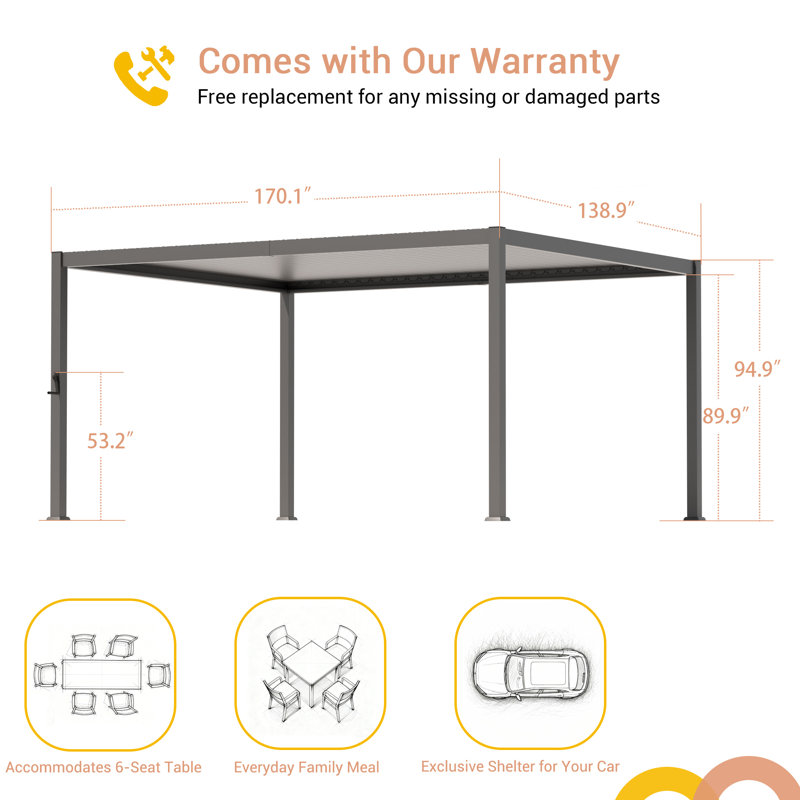 Pergola d'extérieur avec toit réglable de 0 à 90 degrés, Pergola à persiennes en aluminium et système de drainage, Pavillon de jardin pour patio, terrasse, porche