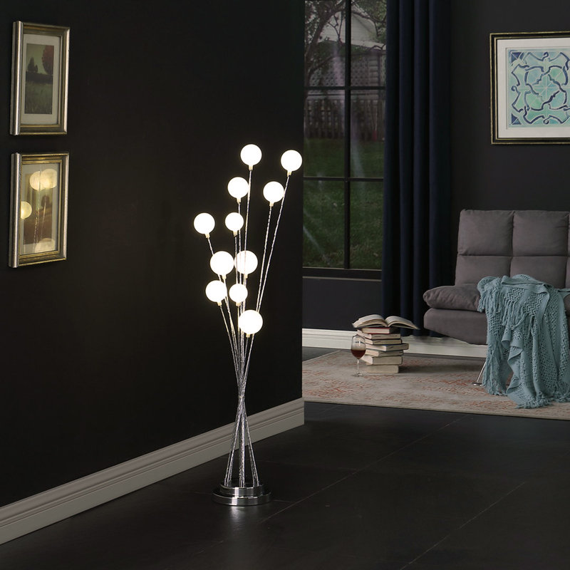 Lampe sur pied en aluminium chromé à 11 lumières de 46 po en aluminium chromé à DEL Aluminun, Argent argent